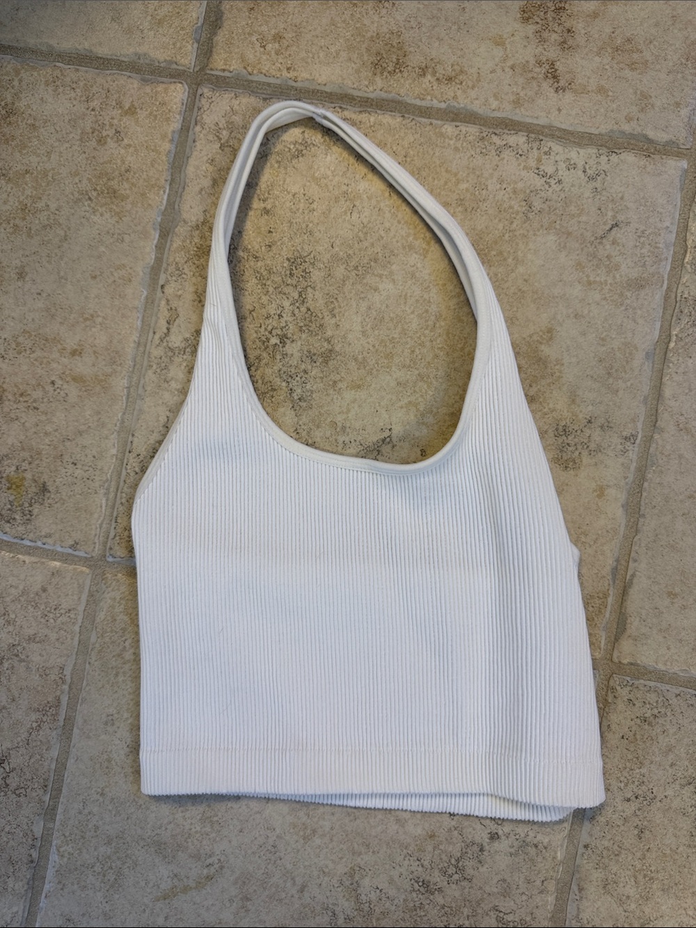 White Ribbed Halter Crop Top
